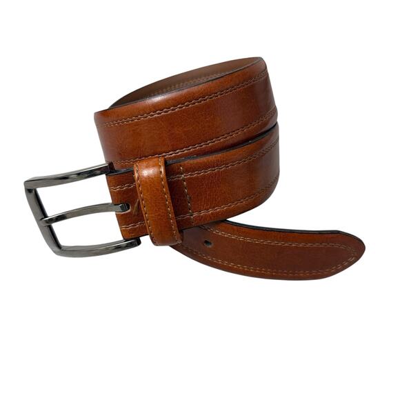 BOSCA Belt Mens Size 36 Brown Leather Dress Silver Buckle Preppy Classic 1 3/8in - Picture 1 of 6